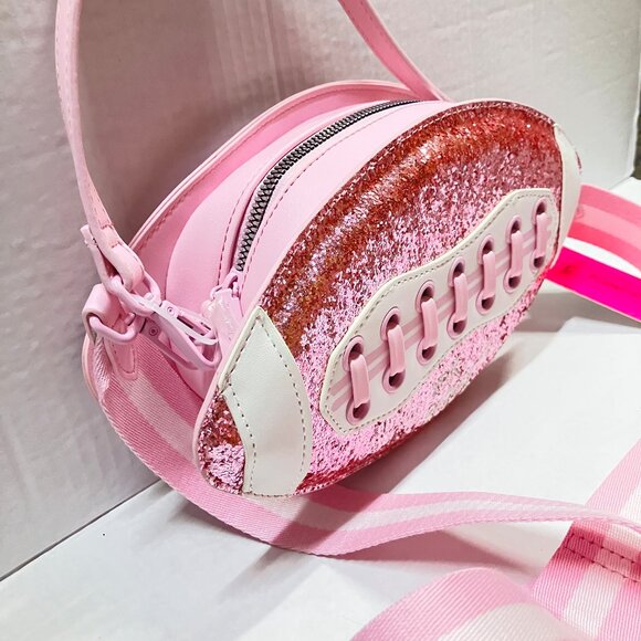 Betsey Johnson XOTEAM Kitsch Glitter Football Web Strap Shoulder Bag - Picture 3 of 5